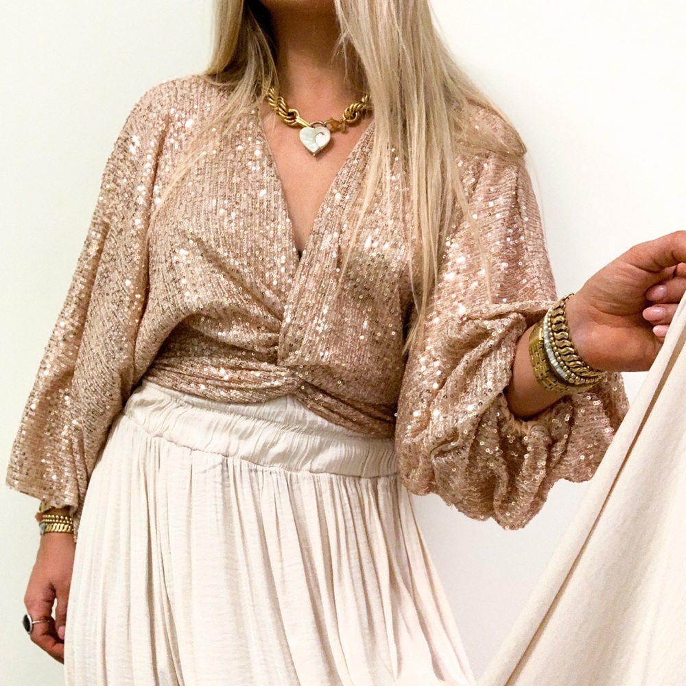 Mustard Seed Sequin Blouse in Gold